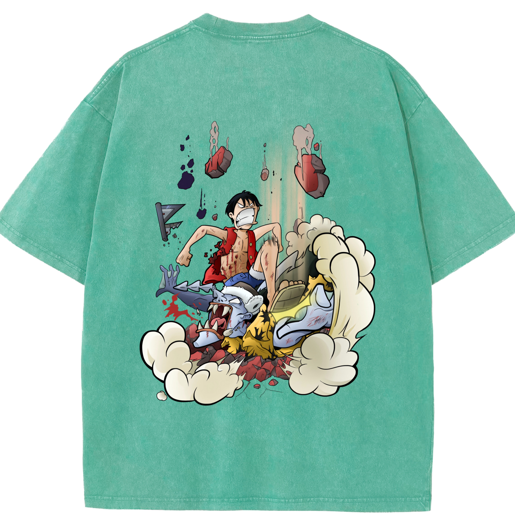 ワンピース モンキー・D・ルフィ ONE PIECE Monkey D. Luffy 綿100% ヴィンテージ風 半袖Tシャツ（背面プリント）